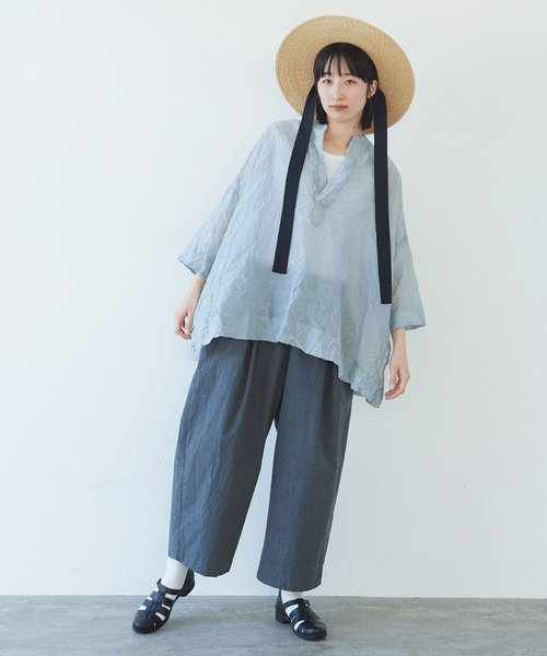 yuni コットンナイロン キャッチワッシャー ワイドシャツ ベージュ yuni コットンナイロン キャッチワッシャー ワイドシャツ