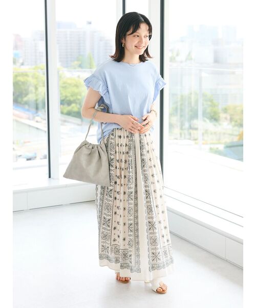 イエナラブークル◆美品◆ パネルプリントマキシスカートロング 柄編みフリンジラップオーバースカート（ロング・マキシ丈