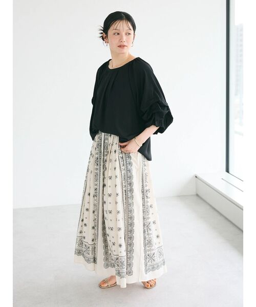 CRAFT STANDARD BOUTIQUE（クラフトスタンダードブティック）の「【追加】パネル柄マキシギャザースカート（スカート・レディース・ライトベージュ/チャコールグレー/ライトグリーン/ブルー・M/L）」の5枚目の写真