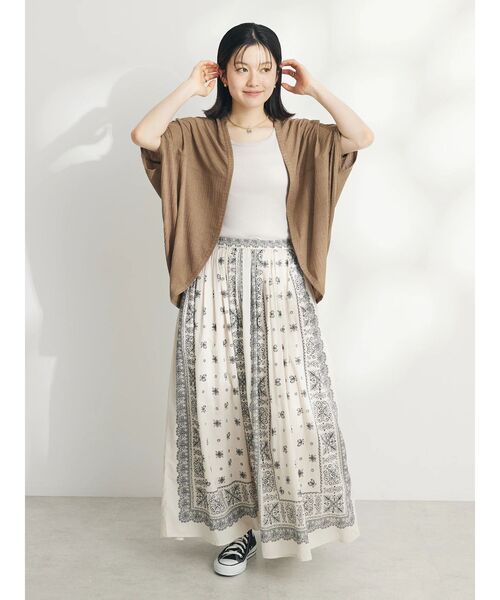 CRAFT STANDARD BOUTIQUE（クラフトスタンダードブティック）の「【追加】パネル柄マキシギャザースカート（スカート・レディース・ライトベージュ/チャコールグレー/ライトグリーン/ブルー・M/L）」の6枚目の写真