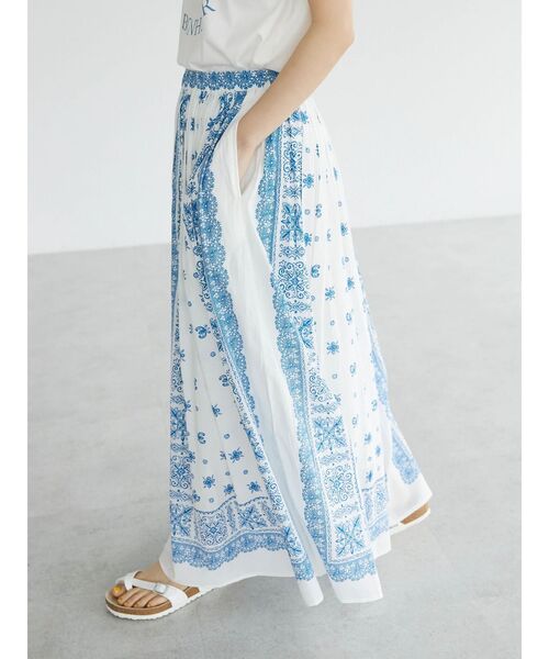 CRAFT STANDARD BOUTIQUE（クラフトスタンダードブティック）の「【追加】パネル柄マキシギャザースカート（スカート・レディース・ライトベージュ/チャコールグレー/ライトグリーン/ブルー・M/L）」の9枚目の写真