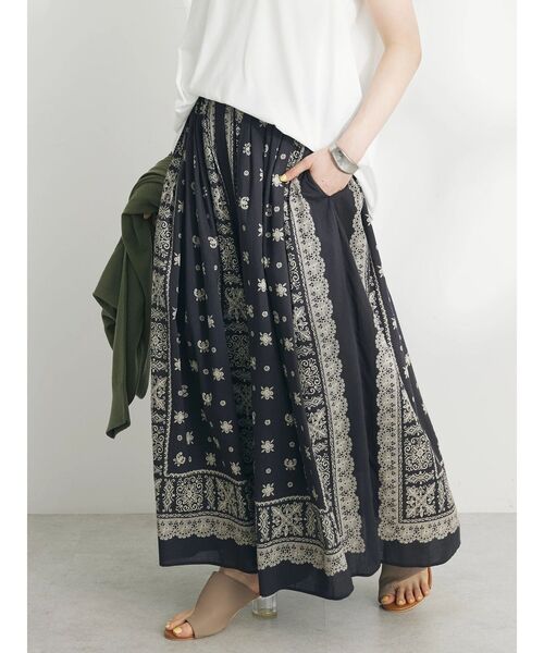 CRAFT STANDARD BOUTIQUE（クラフトスタンダードブティック）の「【追加】パネル柄マキシギャザースカート（スカート・レディース・ライトベージュ/チャコールグレー/ライトグリーン/ブルー・M/L）」の19枚目の写真