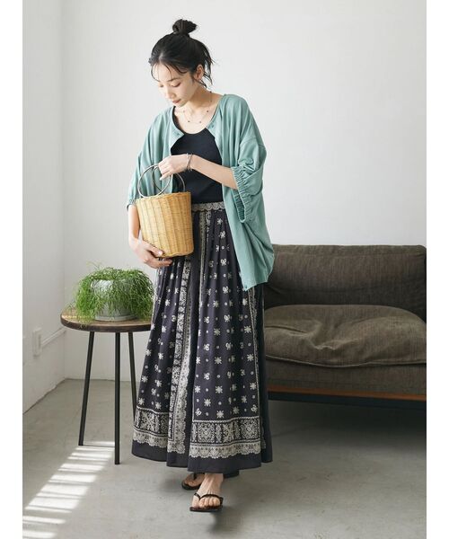 CRAFT STANDARD BOUTIQUE（クラフトスタンダードブティック）の「【追加】パネル柄マキシギャザースカート（スカート・レディース・ライトベージュ/チャコールグレー/ライトグリーン/ブルー・M/L）」の21枚目の写真