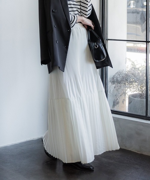 coca（coca）（コカ）の「プリーツ切り替えロングスカート（スカート・レディース・ホワイト/ブラック/グレー/ドット・ONE SIZE/LONG/SHORT）」の2枚目の写真