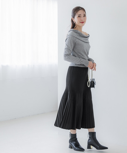 coca（coca）（コカ）の「プリーツ切り替えロングスカート（スカート・レディース・ホワイト/ブラック/グレー/ドット・ONE SIZE/LONG/SHORT）」の9枚目の写真