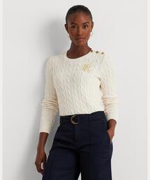 ボタントリム ケーブルニット コットン セーター