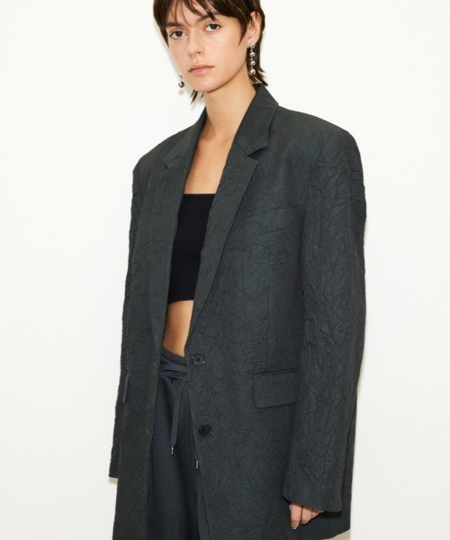 THROW by SLY(スローバイスライ)の「THROW WASHER BOXY TAILOR JK ワッシャー ボクシー テイラー ジャケット(その他アウター・レディース・ライトブラック/アイボリー・FREE)」の2枚目の写真