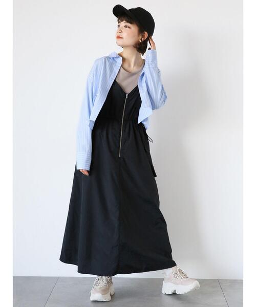 ehka sopo（エヘカソポ）の「Vネックカーゴジャンスカ（ワンピース・レディース・カーキ/ブラック/キナリ・F）」の4枚目の写真