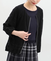 Honeys（ハニーズ）の「８分袖レースジップカーディガン（カーディガン/ボレロ）」