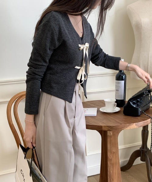 gossip!ロサンゼルス(ゴシップロサンゼルス)の「ショート丈 リボンカーディガン(カーディガン/ボレロ・レディース・ブラック/ライトピンク/グリーン・FREE)」の8枚目の写真