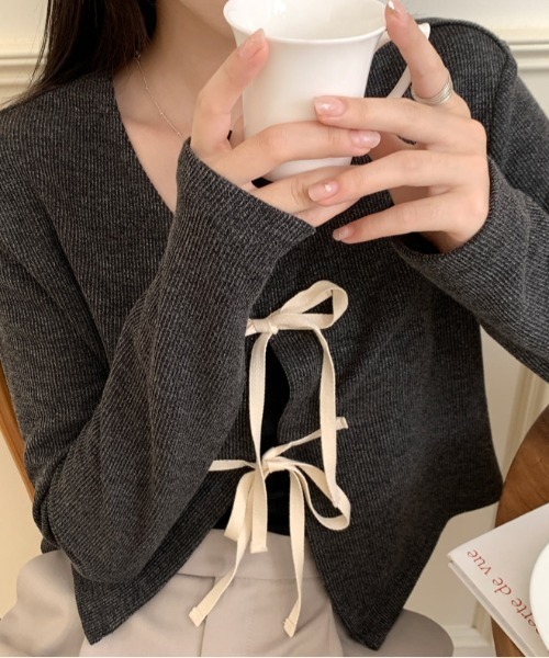 gossip!ロサンゼルス(ゴシップロサンゼルス)の「ショート丈 リボンカーディガン(カーディガン/ボレロ・レディース・ブラック/ライトピンク/グリーン・FREE)」の14枚目の写真