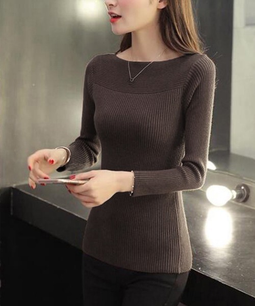 Miniministore（ミニミニストア）の「リブ ニットトップス ボートネック 長袖（ニット/セーター・レディース・ブラック/ブラウン/グレー/ピンク/ホワイト・FREE）」の15枚目の写真
