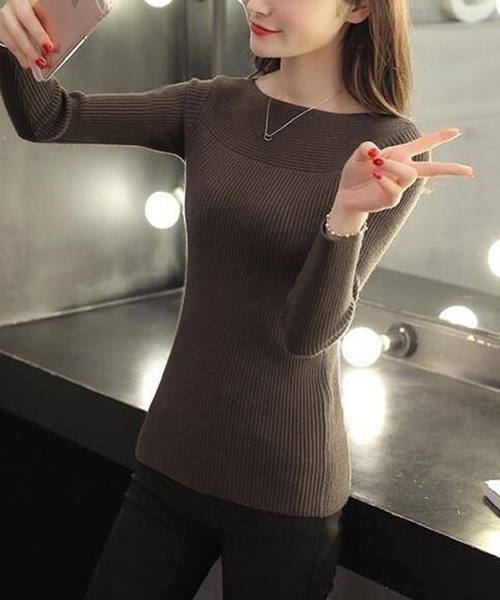 Miniministore（ミニミニストア）の「リブ ニットトップス ボートネック 長袖（ニット/セーター・レディース・ブラック/ブラウン/グレー/ピンク/ホワイト・FREE）」の17枚目の写真