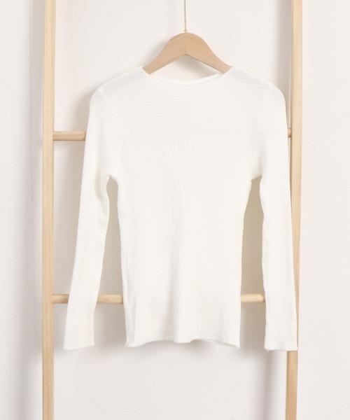 Miniministore（ミニミニストア）の「リブ ニットトップス ボートネック 長袖（ニット/セーター・レディース・ブラック/ブラウン/グレー/ピンク/ホワイト・FREE）」の18枚目の写真