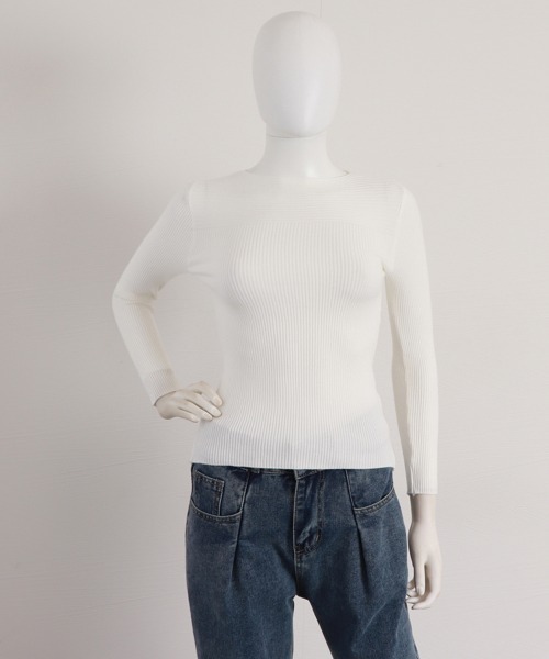 Miniministore（ミニミニストア）の「リブ ニットトップス ボートネック 長袖（ニット/セーター・レディース・ブラック/ブラウン/グレー/ピンク/ホワイト・FREE）」の20枚目の写真