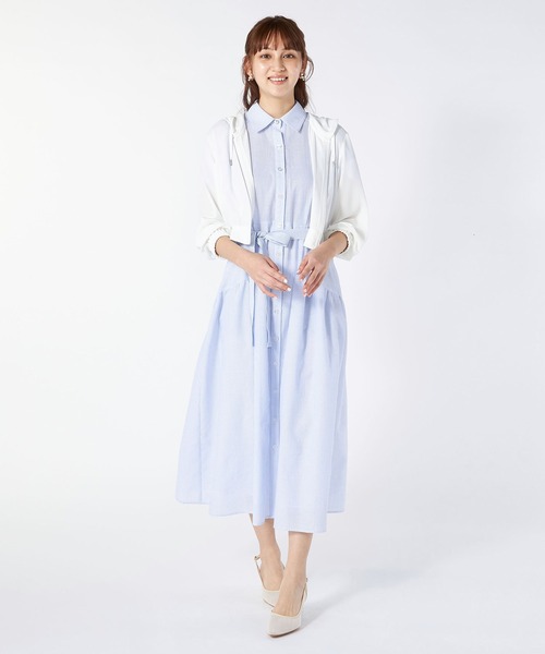 ★美品★MYLAN マイラン　タッセルシャツドレス★ワンピース★サックスブルー★ Hands of creation ラウンドカラー5分袖シャツワンピース