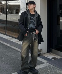 Chikashitsu + | ストリートファッション Chikashitsu + チカシツプラス vintage wash semi wide denim pants 2 ビンテージ ウォッシュドデニムパンツ セミワイドデニムパンツ ジーンズ ジーパン 韓国ファッション (デニムパンツ)