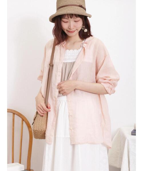 Samansa Mos2（サマンサ モスモス）の「リネンシアーシャツ（シャツ/ブラウス・レディース・ブラウン/ピンク/ブルー/チャコールグレー/オフホワイト・F）」の5枚目の写真