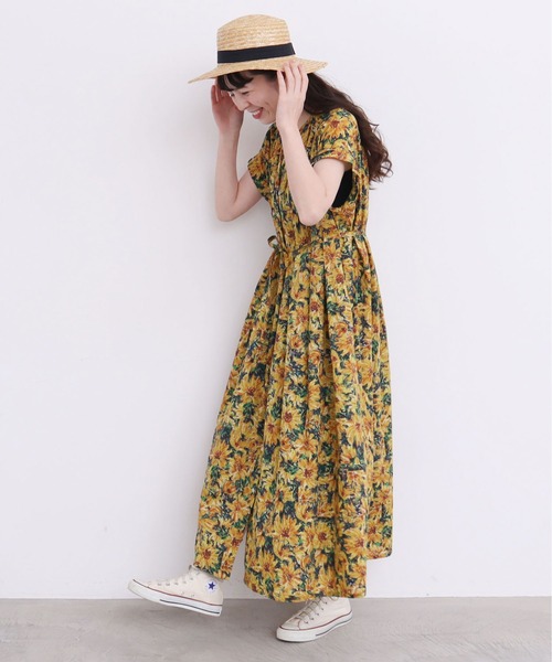 ★大大大SALE8/30まで★【美品】アトリエドゥサボン　ひまわり柄ワンピース ☆大大大SALE8/30まで☆【美品】アトリエドゥサボン ひまわり柄