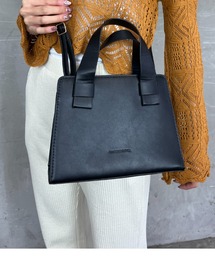 【スクエアバッグ】フェイクレザー 配色 / 2way ハンドバッグ ショルダーバッグ