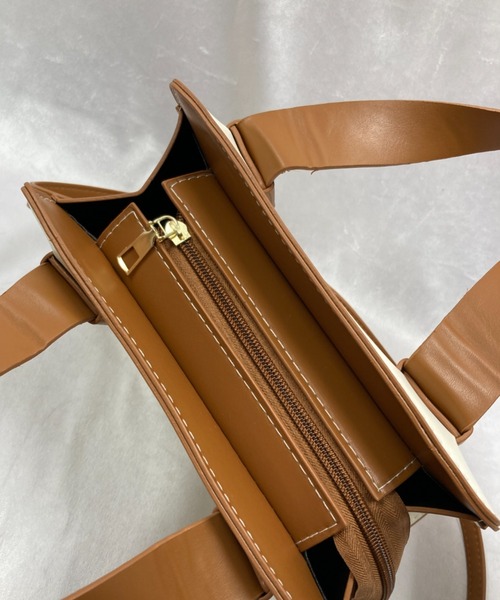Loco Ocean(ロコオーシャン)の「【スクエアバッグ】フェイクレザー 配色 / 2way ハンドバッグ ショルダーバッグ(トートバッグ・レディース・ブラック/ホワイト/グリーン・ONE SIZE)」の9枚目の写真