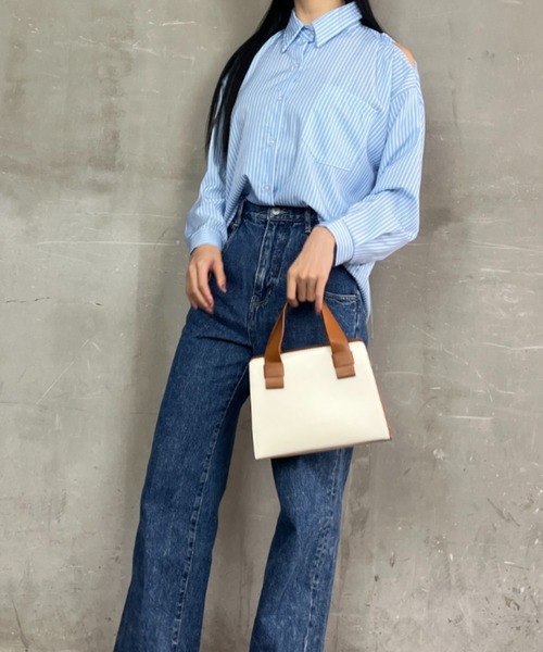 Loco Ocean(ロコオーシャン)の「【スクエアバッグ】フェイクレザー 配色 / 2way ハンドバッグ ショルダーバッグ(トートバッグ・レディース・ブラック/ホワイト/グリーン・ONE SIZE)」の7枚目の写真