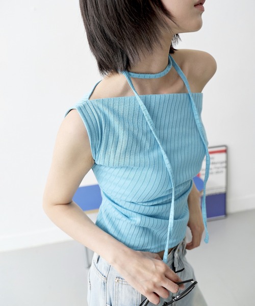 UNE MANSION(ユヌマンション)の「オープンショルダーサイドシャーリングマフラーSETカットソー(Tシャツ/カットソー・レディース・グレー/ブラック/ブルー・FREE)」の19枚目の写真