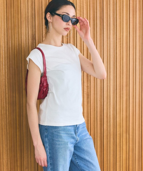FLORENT◆フレンチスリーブ/半袖シャツ/O/コットン/IVO/無地/2302F01007 Aletta vita シャツ フレンチスリーブ 羽織り パール ハリ 抜き