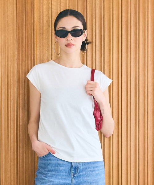 美品MORABITO BlancフレンチスリーブサイドギャザーカットソーTシャツ Tシャツ レディース カットソー バックギャザー フレンチ