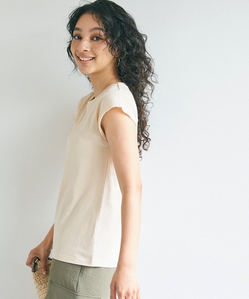 FLORENT◆フレンチスリーブ/半袖シャツ/O/コットン/IVO/無地/2302F01007 Aletta vita シャツ フレンチスリーブ 羽織り パール ハリ 抜き