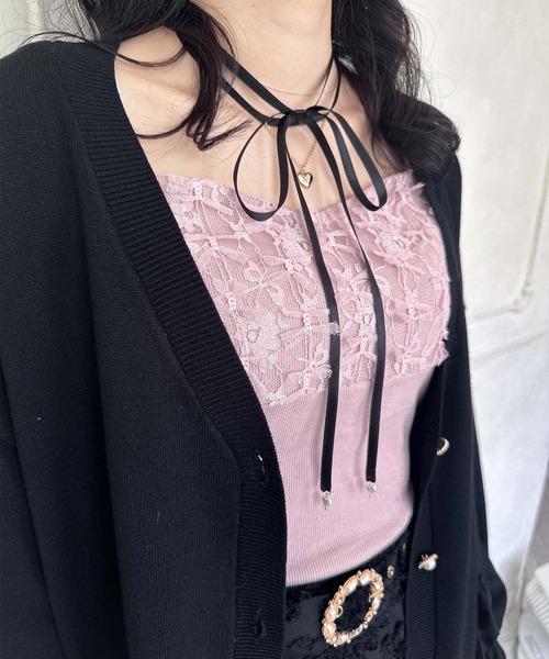 couture BY ROJITA(クチュールバイロジータ)の「レースブロッキングキャミ(キャミソール・レディース・アイボリー/ブラック/ピンク・FREE)」の2枚目の写真