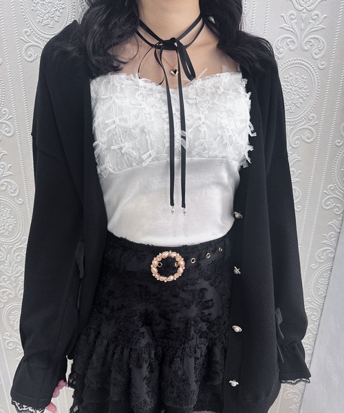 couture BY ROJITA(クチュールバイロジータ)の「レースブロッキングキャミ(キャミソール・レディース・アイボリー/ブラック/ピンク・FREE)」の1枚目の写真