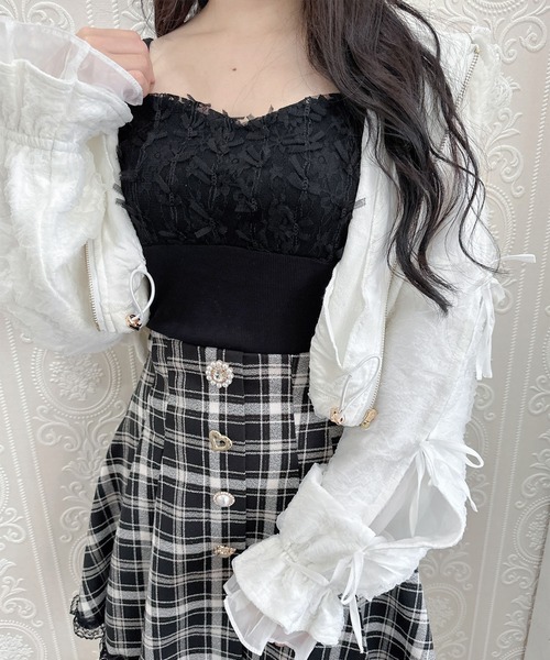 couture BY ROJITA(クチュールバイロジータ)の「レースブロッキングキャミ(キャミソール・レディース・アイボリー/ブラック/ピンク・FREE)」の4枚目の写真