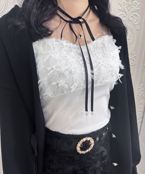 couture BY ROJITA(クチュールバイロジータ)の「レースブロッキングキャミ(キャミソール・レディース・アイボリー/ブラック/ピンク・FREE)」の11枚目の写真