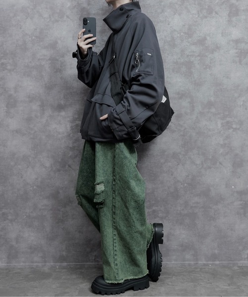 PLAN To（プラントゥ）の「Oversized Flight Blouson - オーバーサイズフライトブルゾン (合成皮革 / TR素材)（ブルゾン・メンズ・ブラック/ブラック系その他/チャコールグレー・SMALL/MEDIUM/LARGE）」の20枚目の写真