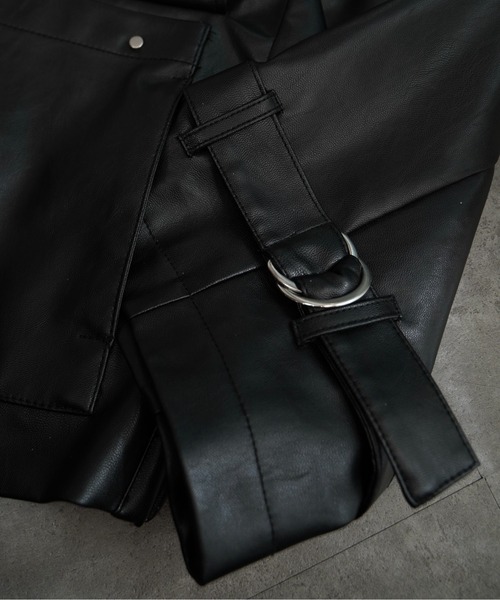PLAN To（プラントゥ）の「Oversized Flight Blouson - オーバーサイズフライトブルゾン (合成皮革 / TR素材)（ブルゾン・メンズ・ブラック/ブラック系その他/チャコールグレー・SMALL/MEDIUM/LARGE）」の6枚目の写真