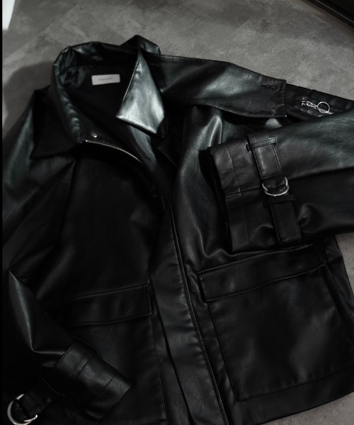 PLAN To（プラントゥ）の「Oversized Flight Blouson - オーバーサイズフライトブルゾン (合成皮革 / TR素材)（ブルゾン・メンズ・ブラック/ブラック系その他/チャコールグレー・SMALL/MEDIUM/LARGE）」の22枚目の写真
