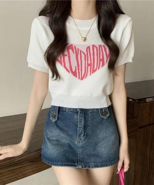 MAISON DE THERESE(メゾン ド テレーズ)の「ハートロゴクルーネック半袖Tシャツ(ニット/セーター・レディース・ブラック/ホワイト・FREE)」の2枚目の写真