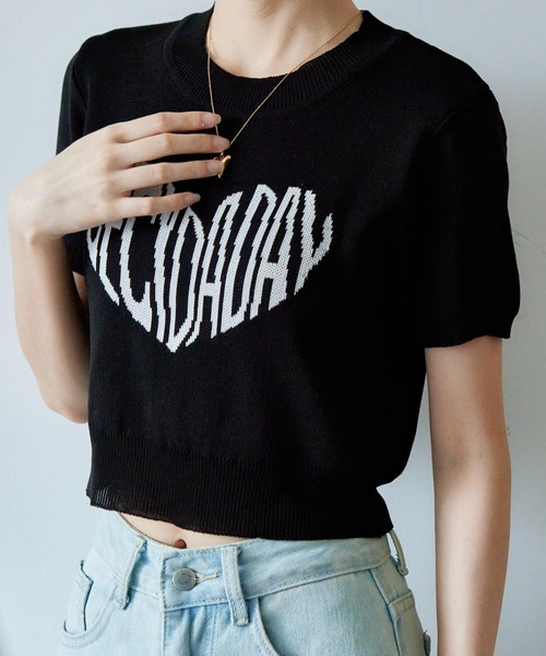 MAISON DE THERESE(メゾン ド テレーズ)の「ハートロゴクルーネック半袖Tシャツ(ニット/セーター・レディース・ブラック/ホワイト・FREE)」の10枚目の写真