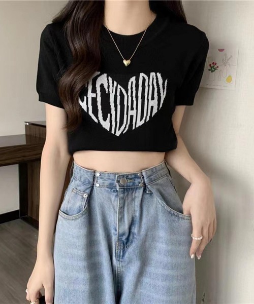 MAISON DE THERESE(メゾン ド テレーズ)の「ハートロゴクルーネック半袖Tシャツ(ニット/セーター・レディース・ブラック/ホワイト・FREE)」の3枚目の写真