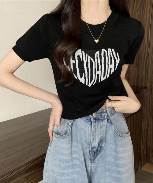 MAISON DE THERESE(メゾン ド テレーズ)の「ハートロゴクルーネック半袖Tシャツ(ニット/セーター・レディース・ブラック/ホワイト・FREE)」の5枚目の写真