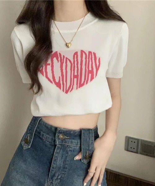 MAISON DE THERESE(メゾン ド テレーズ)の「ハートロゴクルーネック半袖Tシャツ(ニット/セーター・レディース・ブラック/ホワイト・FREE)」の6枚目の写真