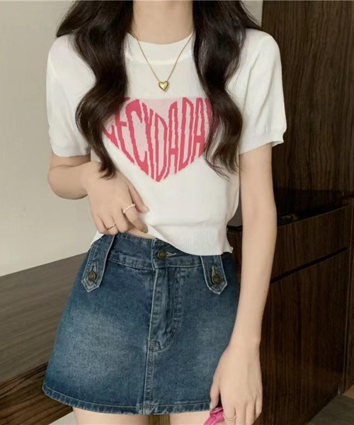 MAISON DE THERESE(メゾン ド テレーズ)の「ハートロゴクルーネック半袖Tシャツ(ニット/セーター・レディース・ブラック/ホワイト・FREE)」の8枚目の写真