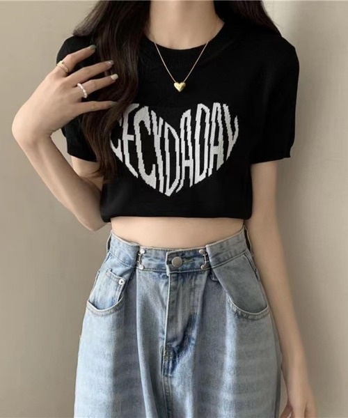 MAISON DE THERESE(メゾン ド テレーズ)の「ハートロゴクルーネック半袖Tシャツ(ニット/セーター・レディース・ブラック/ホワイト・FREE)」の4枚目の写真