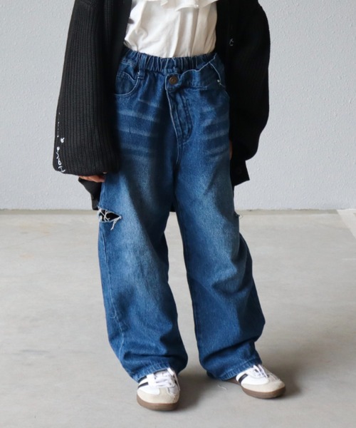 CIAOPANIC TYPY（チャオパニックティピー）の「【KIDS】【Liam】カットアウトワイドデニム（デニムパンツ・キッズ・サックスブルー/ネイビー/ブラック・XX-LARGE/X-LARGE/LARGE/MEDIUM/SMALL）」の2枚目の写真