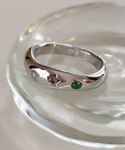 ウェーブリング リング(メンズ単品) ステンレススチール キュービックジルコニア