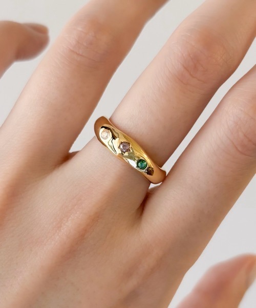 ECRu.】キュービックジルコニア ウェーブ リング（リング