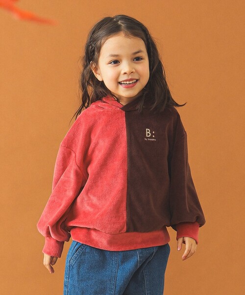 B:MING by BEAMS（ビーミングバイビームス）の「配色 ベロア フーディー 2024FW（100～140cm）（パーカー・キッズ・ネイビー/レッド・130/140/100/110/120）」の4枚目の写真