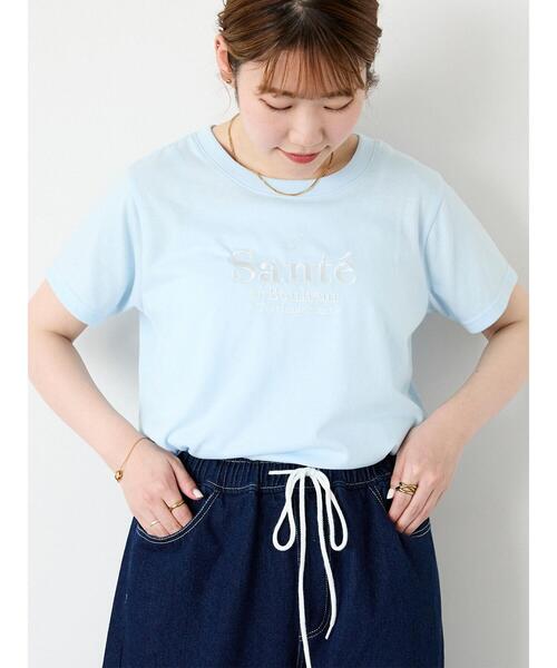 ehka sopo（エヘカソポ）の「刺繍ロゴTシャツ（Tシャツ/カットソー・レディース・オフホワイト/ピンク/ブラック/サックスブルー・F）」の3枚目の写真