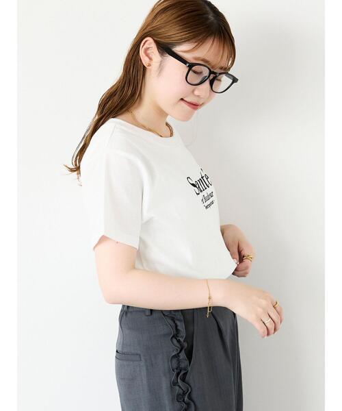 ehka sopo（エヘカソポ）の「刺繍ロゴTシャツ（Tシャツ/カットソー・レディース・オフホワイト/ピンク/ブラック/サックスブルー・F）」の7枚目の写真